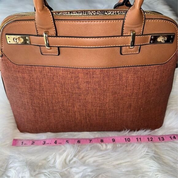 Women's Spacious Brown Structured Satchel Bag Purse with Leopard Print Lining - Picture 6 of 9